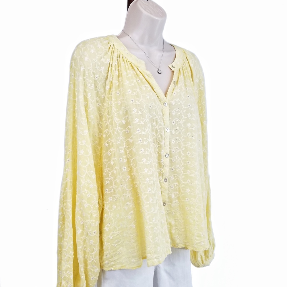 Free People top eyelet balloon sleeves yellow S